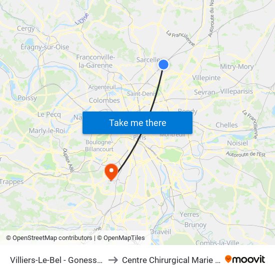 Villiers-Le-Bel - Gonesse - Arnouville to Centre Chirurgical Marie Lannelongue map