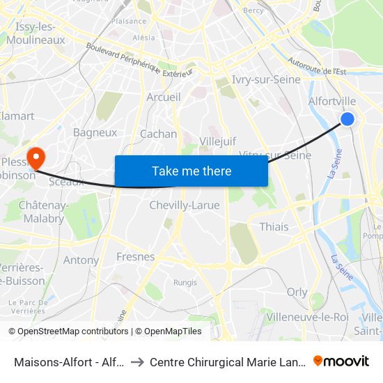 Maisons-Alfort - Alfortville to Centre Chirurgical Marie Lannelongue map