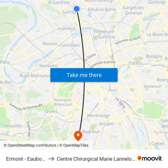 Ermont - Eaubonne to Centre Chirurgical Marie Lannelongue map