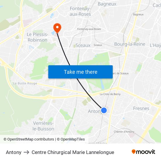 Antony to Centre Chirurgical Marie Lannelongue map