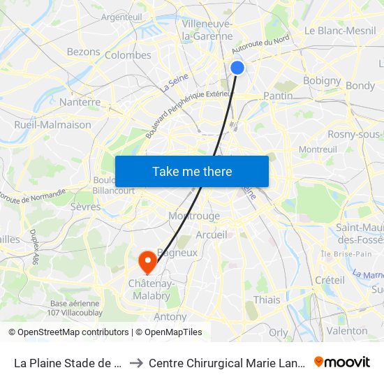 La Plaine Stade de France to Centre Chirurgical Marie Lannelongue map