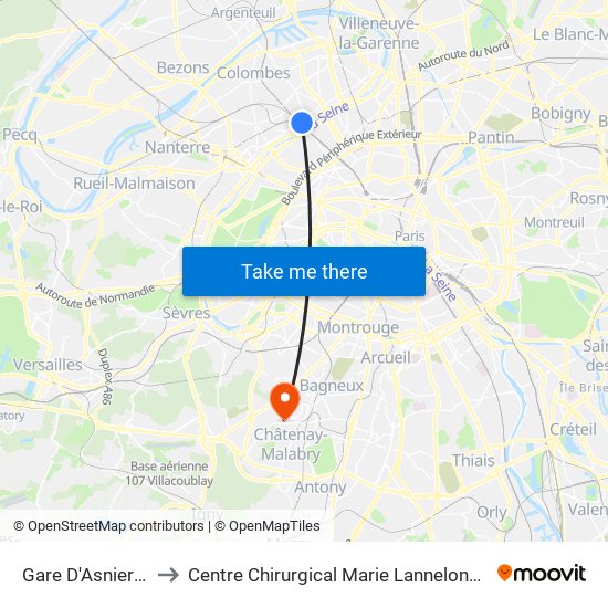 Gare D'Asnieres to Centre Chirurgical Marie Lannelongue map