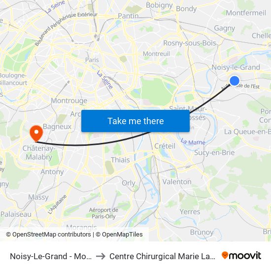 Noisy-Le-Grand - Mont D'Est to Centre Chirurgical Marie Lannelongue map
