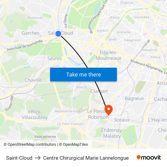 Saint-Cloud to Centre Chirurgical Marie Lannelongue map