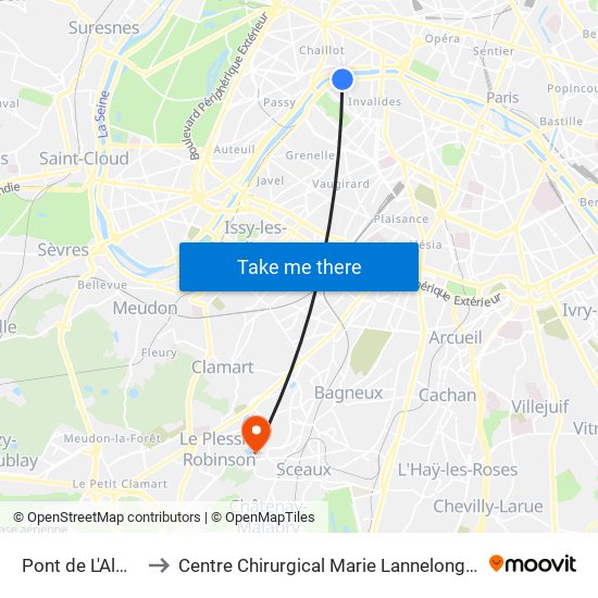 Pont de L'Alma to Centre Chirurgical Marie Lannelongue map