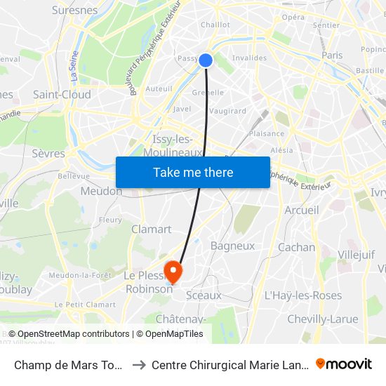 Champ de Mars Tour Eiffel to Centre Chirurgical Marie Lannelongue map
