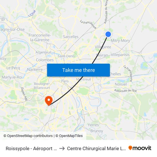 Roissypole - Aéroport Cdg1 (D3) to Centre Chirurgical Marie Lannelongue map