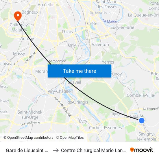 Gare de Lieusaint Moissy to Centre Chirurgical Marie Lannelongue map