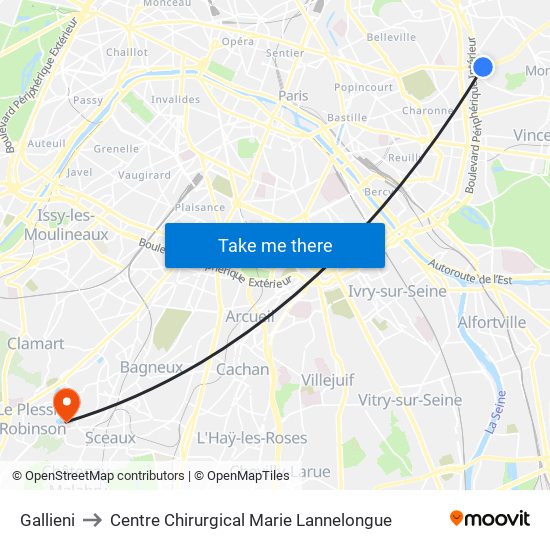 Gallieni to Centre Chirurgical Marie Lannelongue map