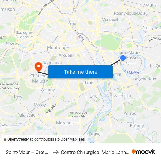 Saint-Maur – Créteil RER to Centre Chirurgical Marie Lannelongue map