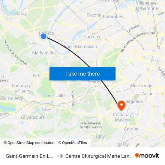 Saint-Germain-En-Laye RER to Centre Chirurgical Marie Lannelongue map