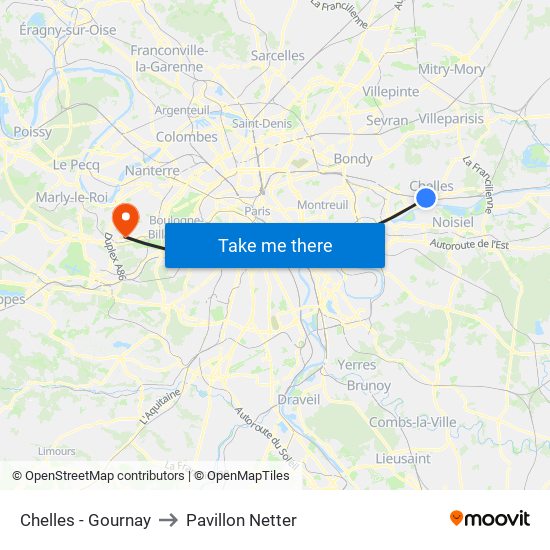 Chelles - Gournay to Pavillon Netter map