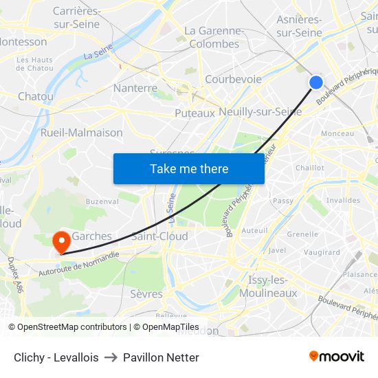 Clichy - Levallois to Pavillon Netter map