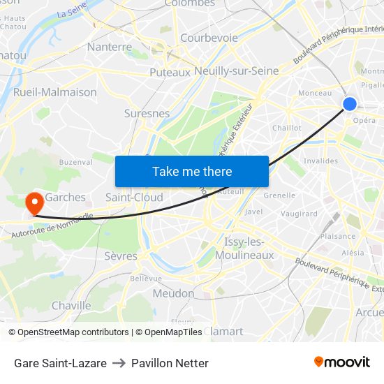 Gare Saint-Lazare to Pavillon Netter map