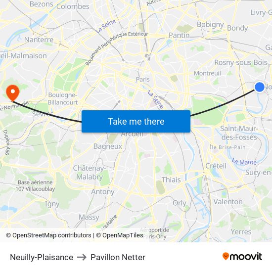 Neuilly-Plaisance to Pavillon Netter map