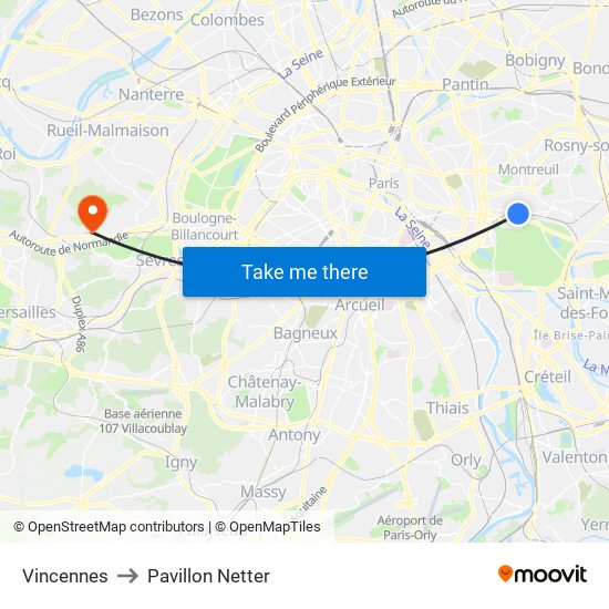 Vincennes to Pavillon Netter map