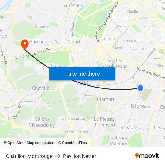 Châtillon-Montrouge to Pavillon Netter map
