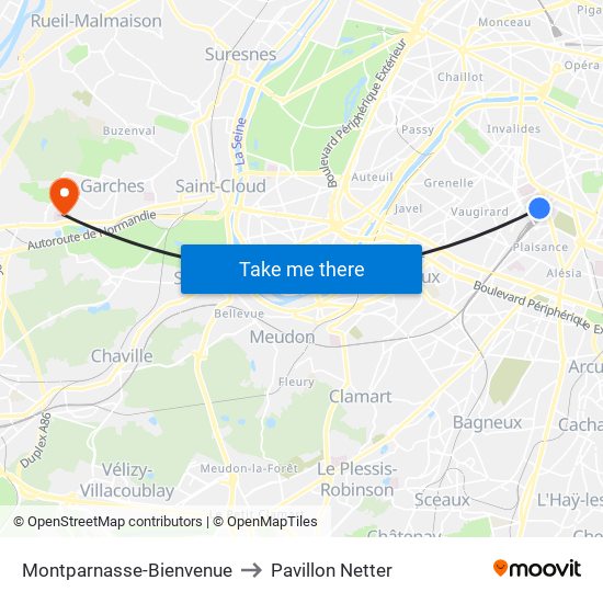 Montparnasse-Bienvenue to Pavillon Netter map