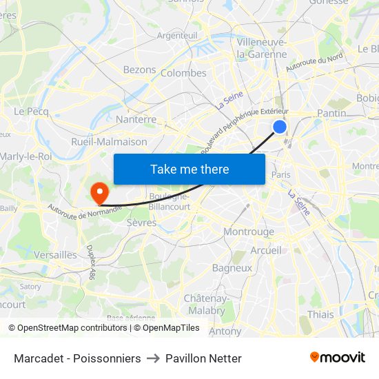 Marcadet - Poissonniers to Pavillon Netter map