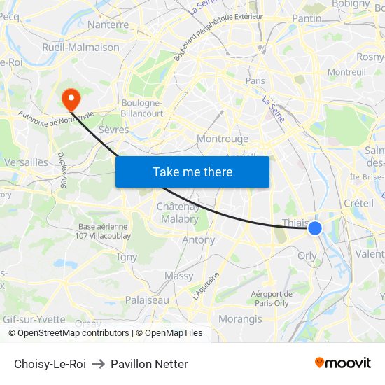 Choisy-Le-Roi to Pavillon Netter map