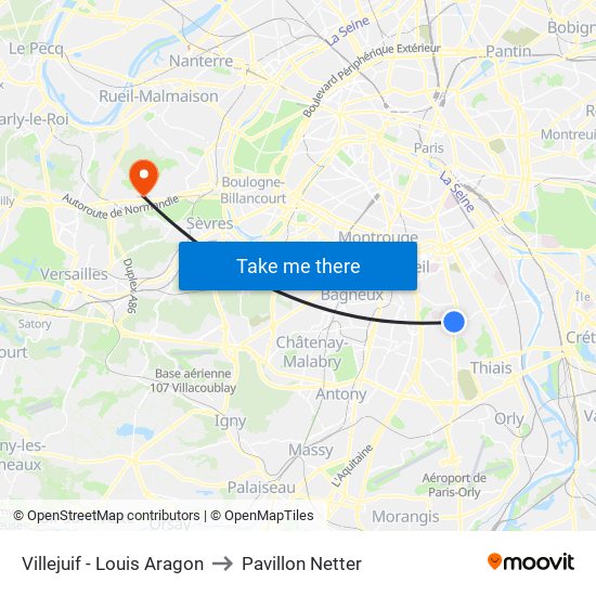 Villejuif - Louis Aragon to Pavillon Netter map