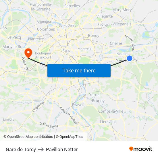 Gare de Torcy to Pavillon Netter map