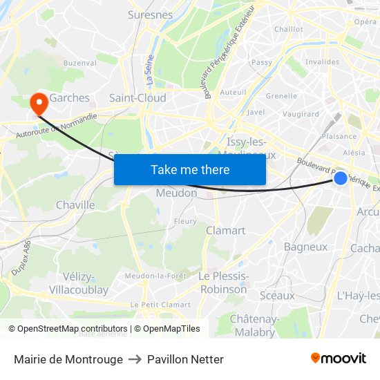 Mairie de Montrouge to Pavillon Netter map