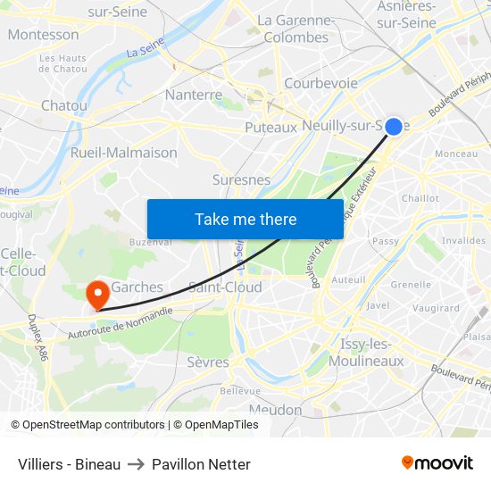 Villiers - Bineau to Pavillon Netter map