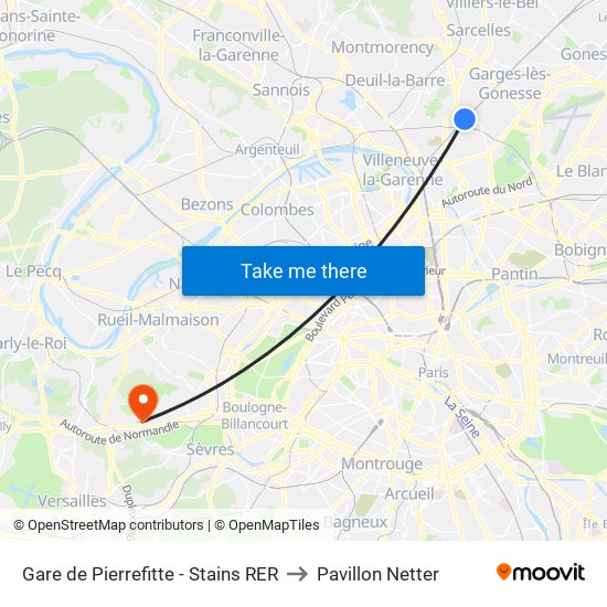Gare de Pierrefitte - Stains RER to Pavillon Netter map