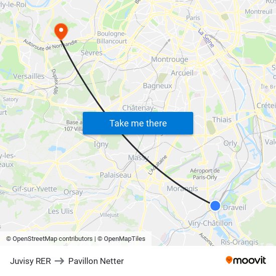 Juvisy RER to Pavillon Netter map