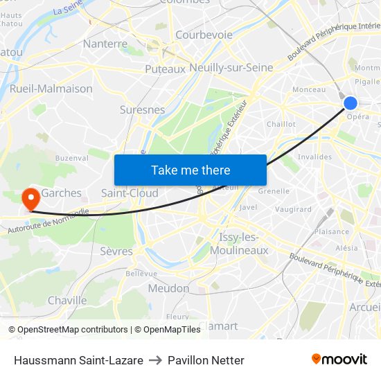 Haussmann Saint-Lazare to Pavillon Netter map
