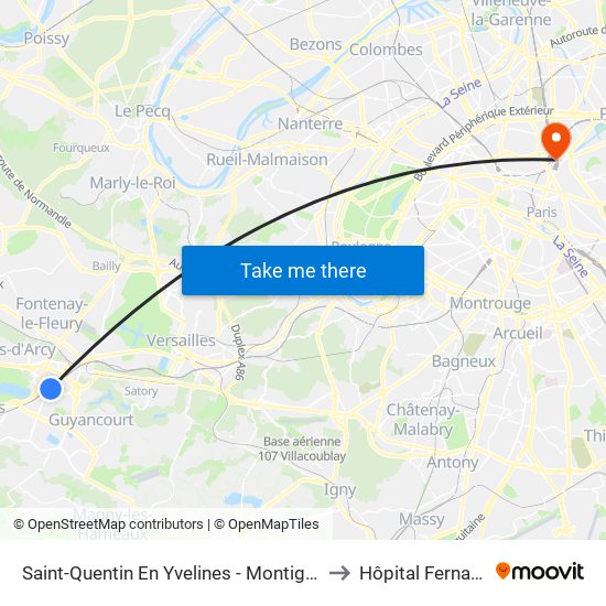 Saint-Quentin En Yvelines - Montigny-Le-Bretonneux to Hôpital Fernand Widal map