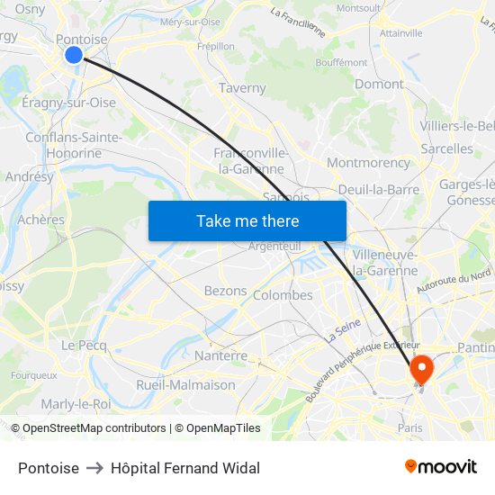 Pontoise to Hôpital Fernand Widal map