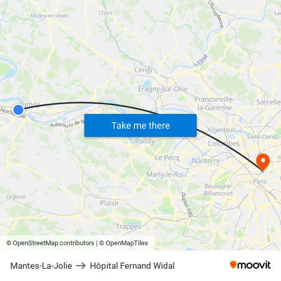 Mantes-La-Jolie to Hôpital Fernand Widal map