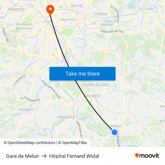 Gare de Melun to Hôpital Fernand Widal map