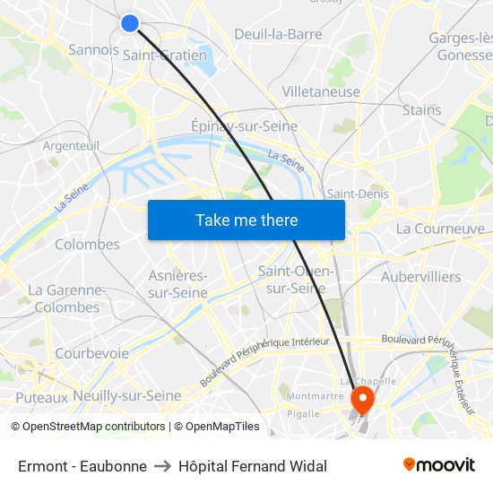 Ermont - Eaubonne to Hôpital Fernand Widal map