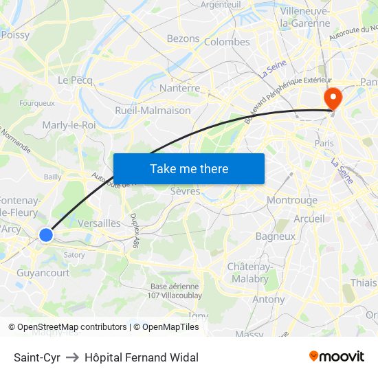 Saint-Cyr to Hôpital Fernand Widal map