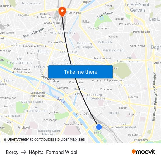 Bercy to Hôpital Fernand Widal map