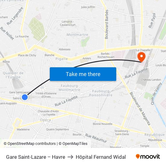 Gare Saint-Lazare – Havre to Hôpital Fernand Widal map