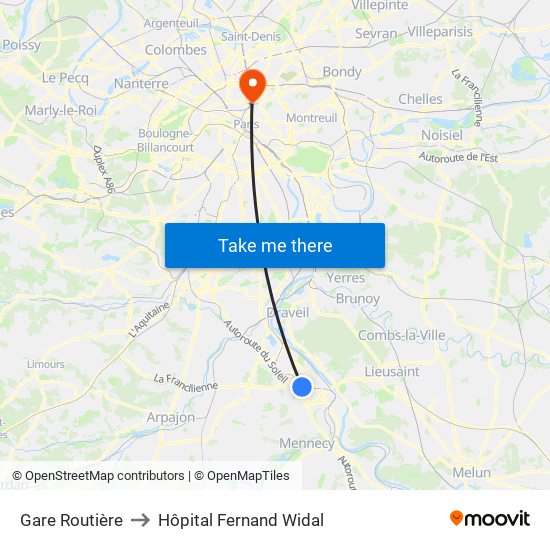 Gare Routière to Hôpital Fernand Widal map