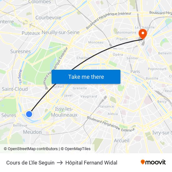 Cours de L'Ile Seguin to Hôpital Fernand Widal map