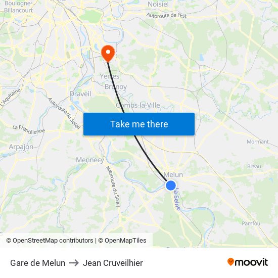 Gare de Melun to Jean Cruveilhier map