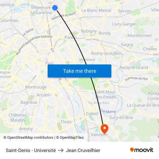 Saint-Denis - Université to Jean Cruveilhier map