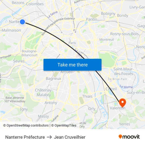 Nanterre Préfecture to Jean Cruveilhier map