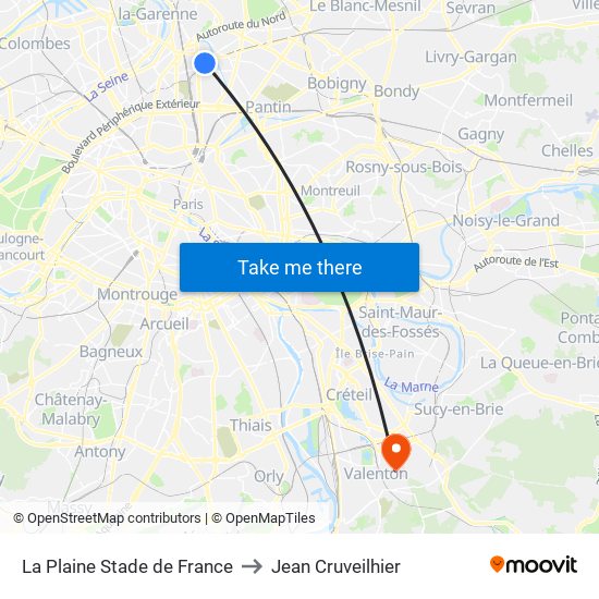 La Plaine Stade de France to Jean Cruveilhier map
