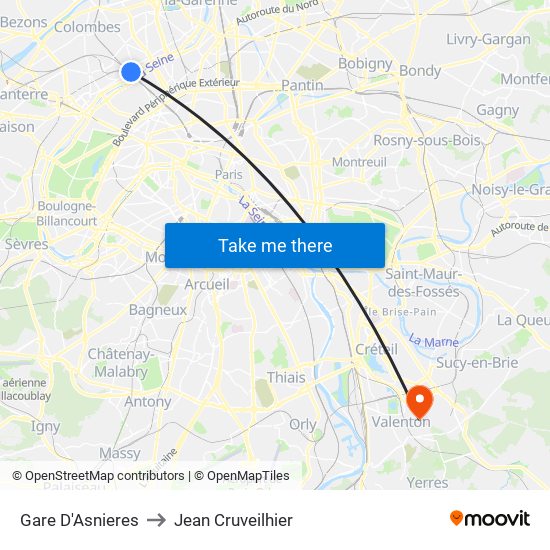 Gare D'Asnieres to Jean Cruveilhier map