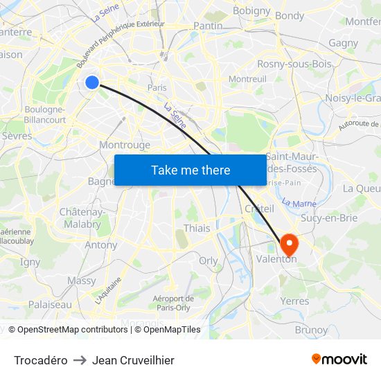 Trocadéro to Jean Cruveilhier map