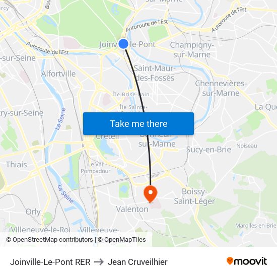 Joinville-Le-Pont RER to Jean Cruveilhier map