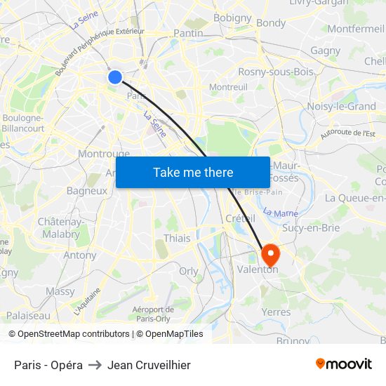 Paris - Opéra to Jean Cruveilhier map