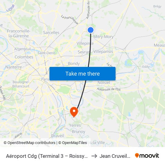 Aéroport Cdg (Terminal 3 – Roissypôle) to Jean Cruveilhier map